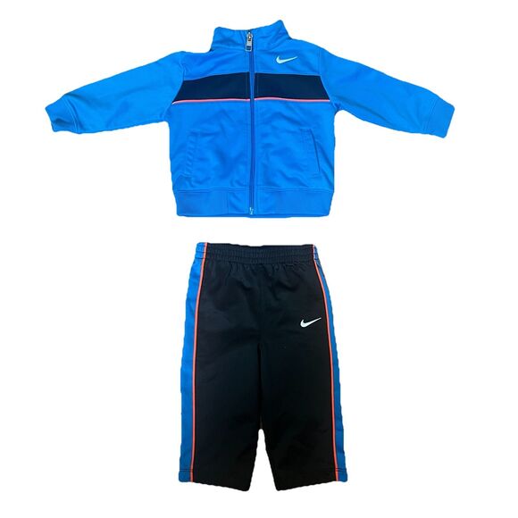 Nike Sz 12 Months Baby Full Zip Front Activewear Track Outfit Blue Blk Orange - Picture 3 of 5